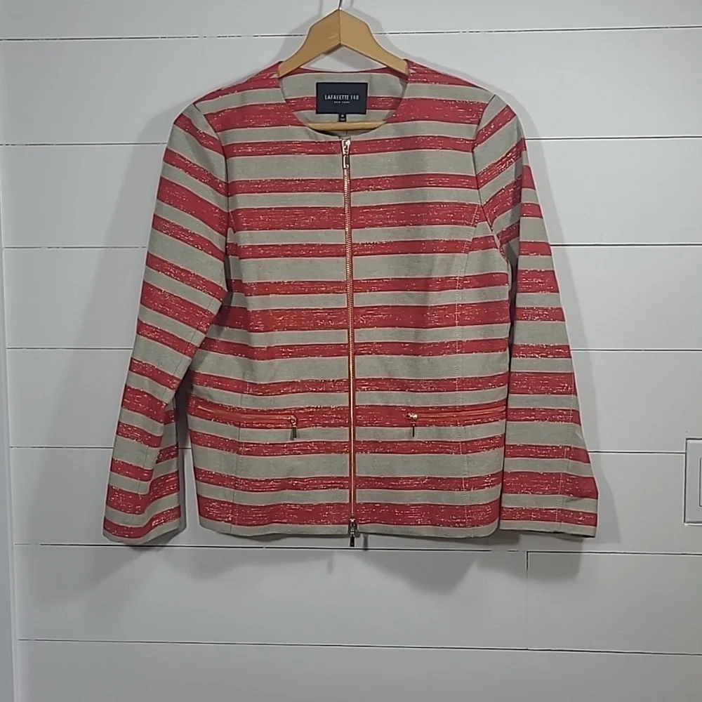 EUC Lafayette 148 New York Blazer Women's sz M Full Zip Blazer Striped Jacket